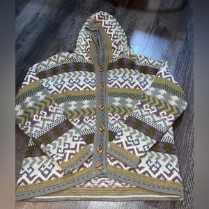 Old glory vintage women’s M patterned Oversized Hooded Cotton cardigan sweater